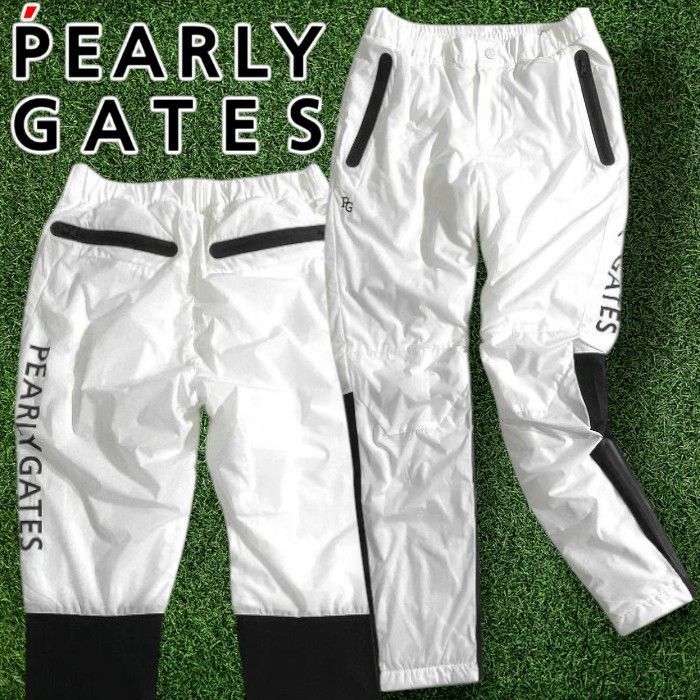 パーリーゲイツ ゴルフ 素材使用 ストレッチタフタ トリコットハイテンション 切替デザイン 2WAYストレッチ ロングパンツ ゴルフウェア レディース 055-2231152 定価3.1万 ホワイト ブラック ▲035 51017w13