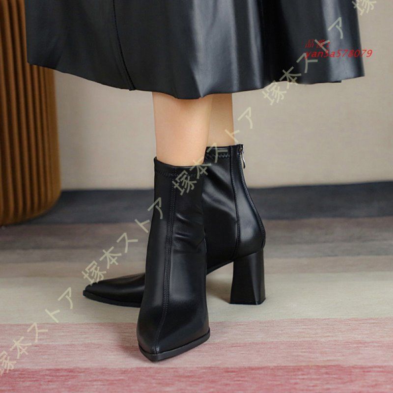 ショートブーツ レディース ポインテッドトゥ レディース靴 太ヒール 袴ブーツ 7CMヒール チャンキーヒール ブーティ 歩きやすい 幅広 ハイヒール 痛くない yan5a578079