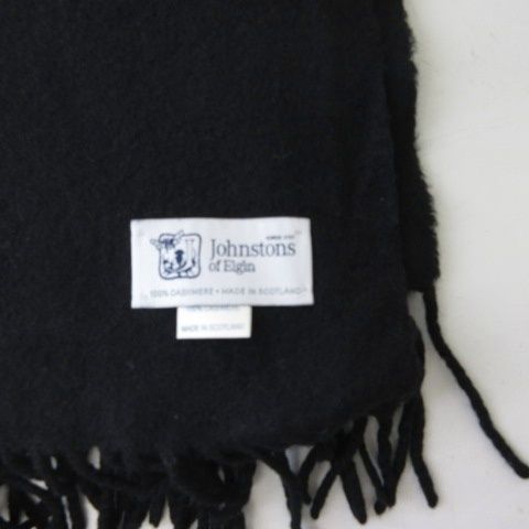 ジョンストンズオブエルガン Johnstons of Elgin マフラー カシミヤ100 フリンジ 大判 黒 ブラック