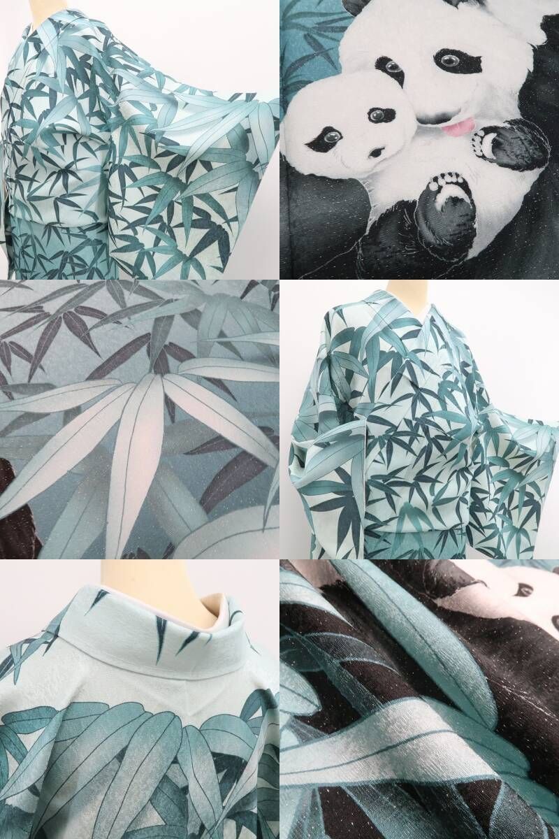 ❁tomihisa❁新品 パンダ 竹笹 銀通し 着物 正絹 仕付け糸付 トール