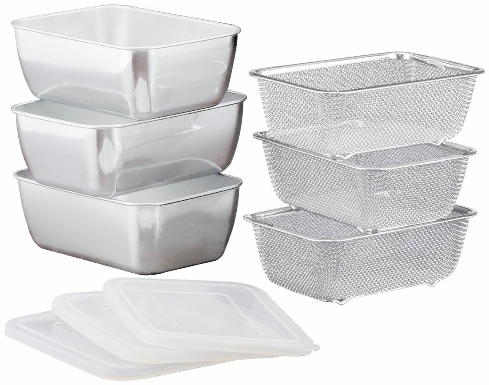 下村企販 保存容器 角バット ザルセット 3個組セット 食洗機対応 下ごしらえに便利 省スペースで使える サビにくい 一時保存 フタ付き ざる ステンレス 燕三条 43377
