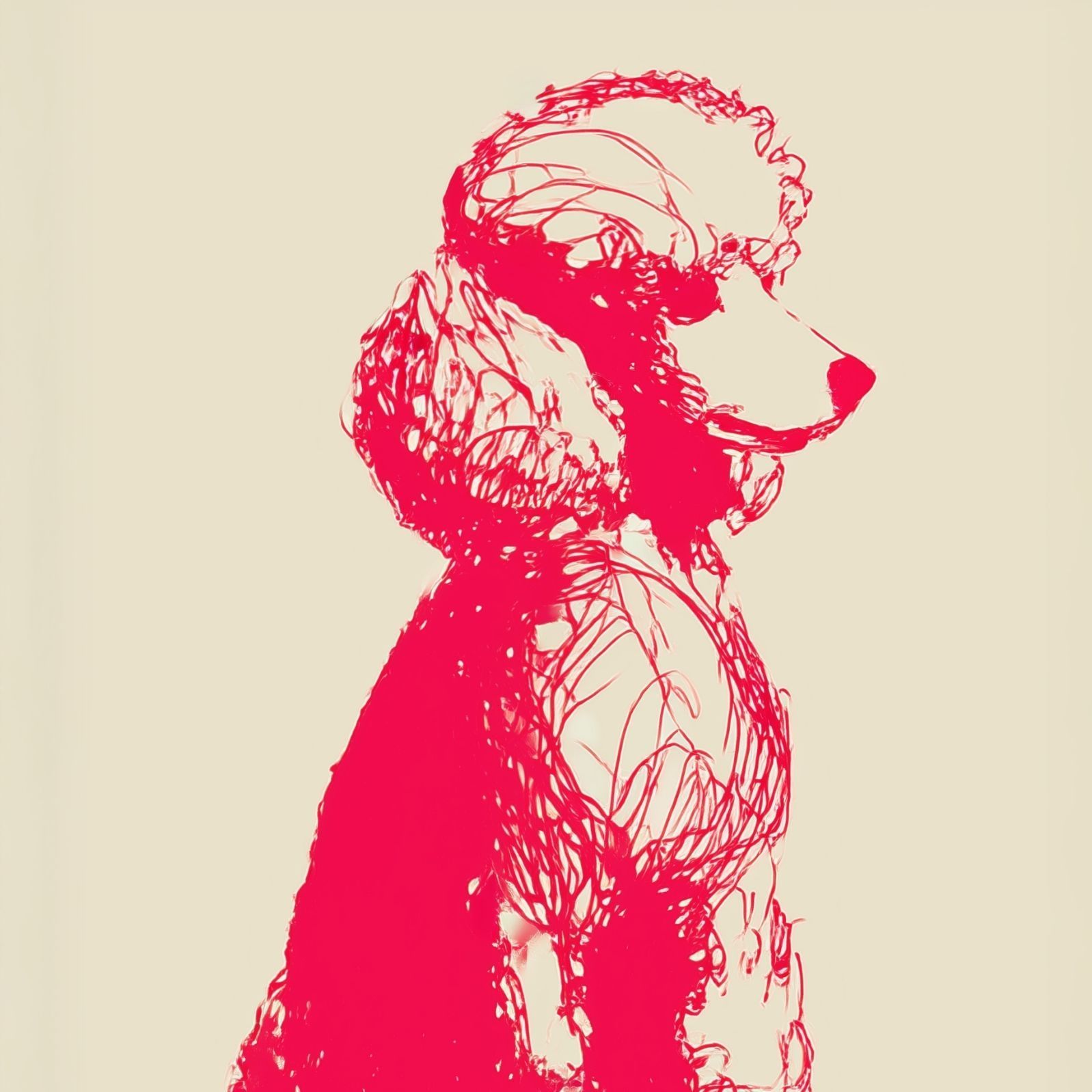 名入れOK Red Line - トイプードル犬 No.2 アートポスター ペットロス 北欧モダン ミニマルインテリア カフェスタイル