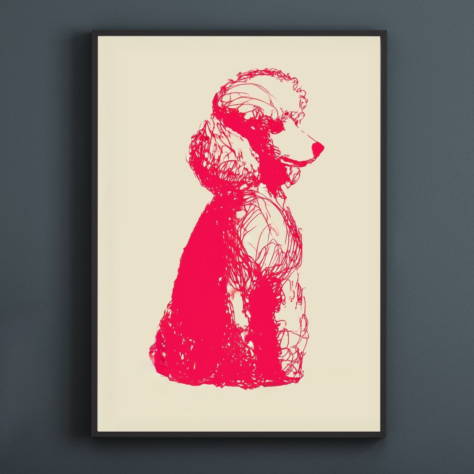 名入れOK Red Line - トイプードル犬 No.2 アートポスター ペットロス 北欧モダン ミニマルインテリア カフェスタイル