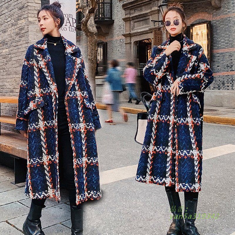 チェスターコート アウター コート レディース ロングコート 秋 レトロ ママ 冬 チェック柄 ウールタッチ 上品 ビジネスコート OL 冬 ロング コート yan5a319342