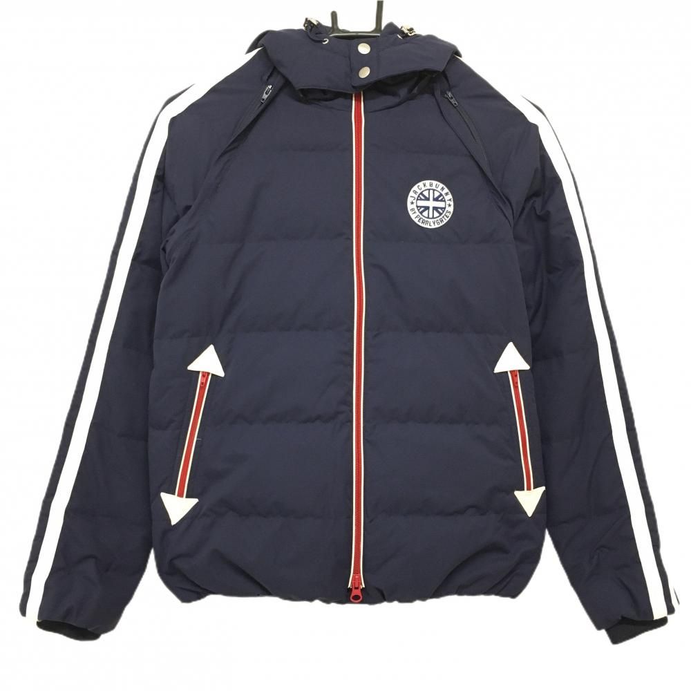 ジャックバニー 4WAYダウンジャケット ネイビー×白 袖2ライン フード袖着脱可 レディース 0 S ゴルフウェア Jack Bunny
