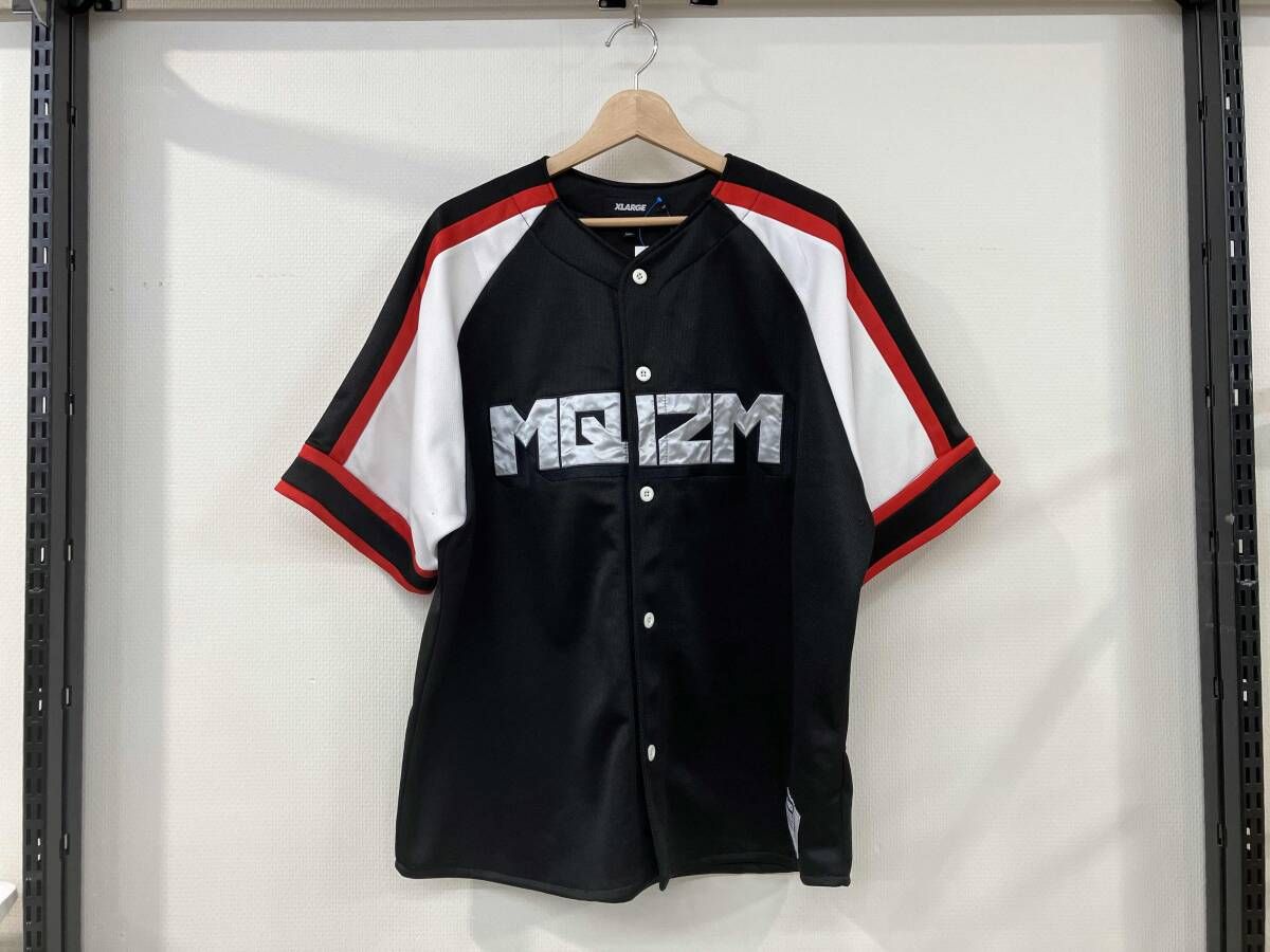 X-LARGE エクストララージ ×MQ ベースボールシャツ 半袖シャツ サイズL 黒 ブラック ポリエステル メンズ 刺繍