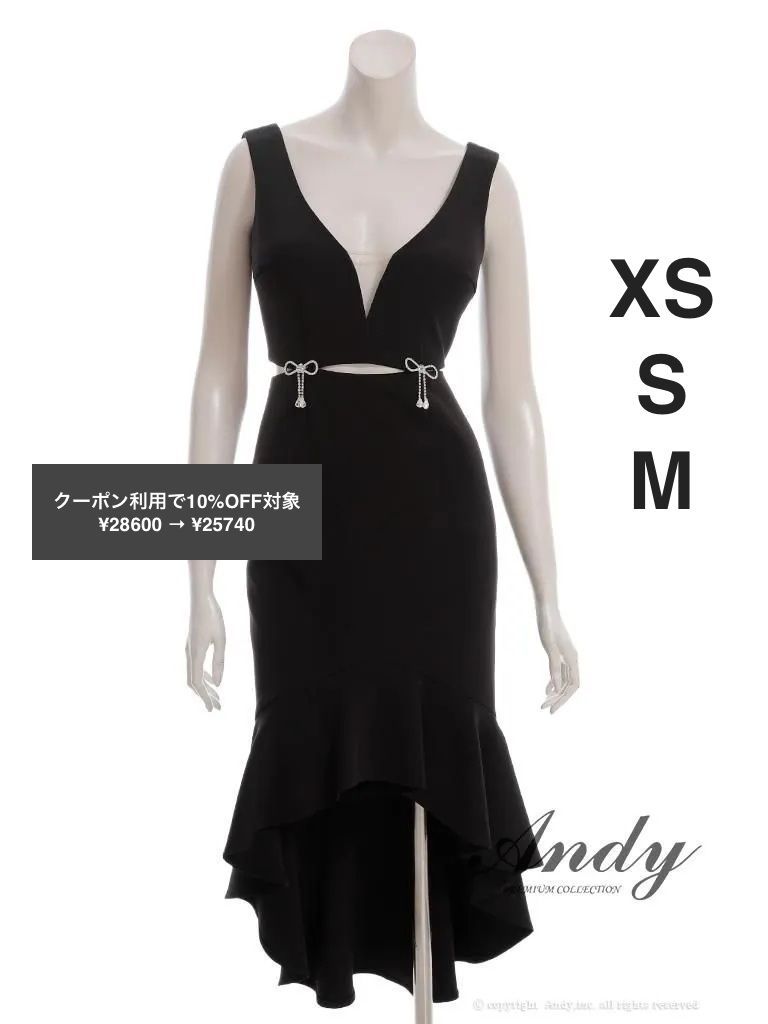 ブラック OF05 ON3009-PL-2510 ANDY アンディ ウエストカット ノースリーブ フリル テールカット ミディアムドレス キャバドレス