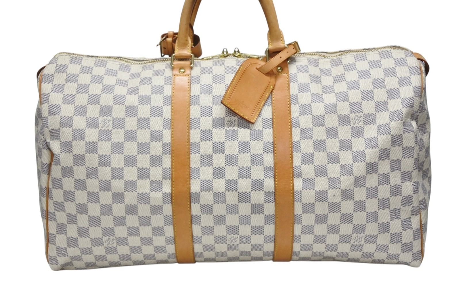 LOUIS VUITTON ルイヴィトン キーポル50 ボストンバッグ N41430 ダミエアズールキャンバス ヌメ革 ホワイト 4b008367