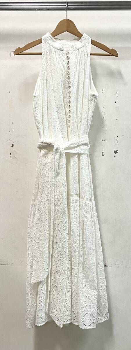 HER LIP TO ハーリップトゥ Lace-Trimmed Belted Dress レーススリムベルトドレス ノースリーブワンピース サイズS ホワイト ベルト付き