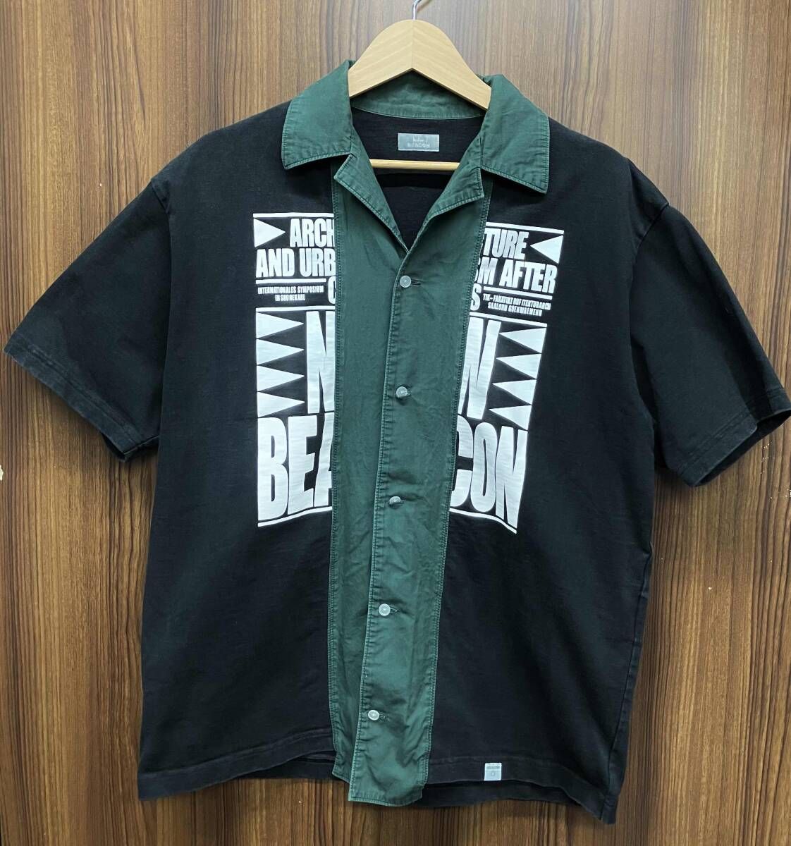 kolor BEACON ビーコン 20SBM-B05231 切り替え 開襟 オープン 半袖 シャツ ブラック×グリーン サイズS