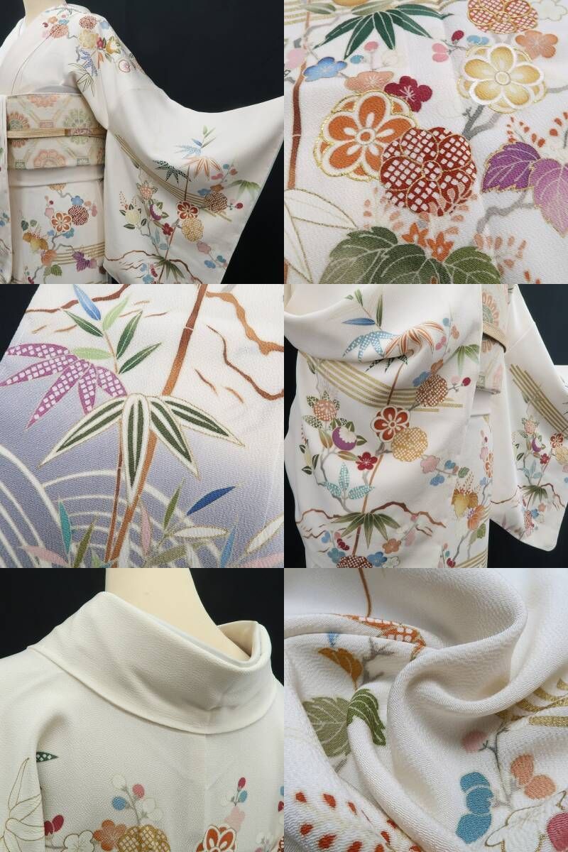 ❁tomihisa❁新品 吉澤友禅 金駒刺繍 お仕立て上がり品 着物 仕付け糸