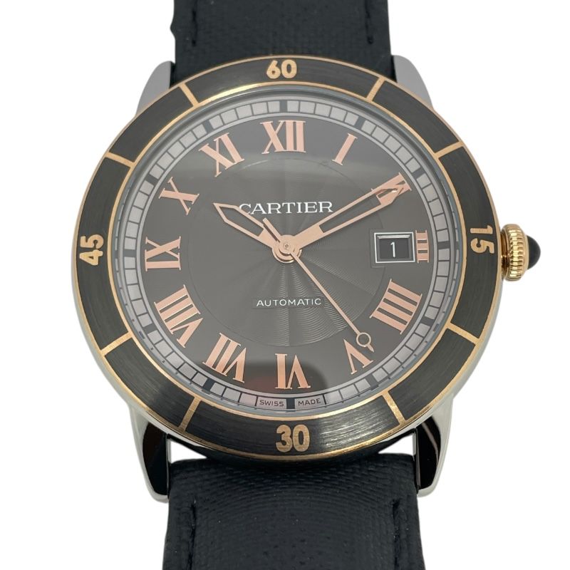 カルティエ Cartier ロンド クロワジエール ドゥ カルティエ W2RN0005 グレー SS 革ベルト 自動巻き メンズ 腕時計