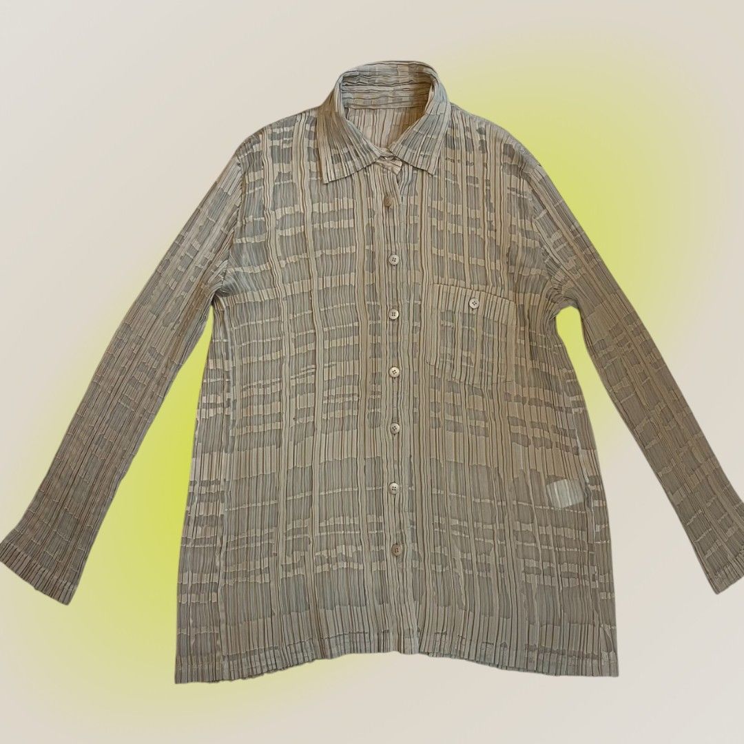 イッセイミヤケ ISSEY MIYAKE プリーツシャツジャケット 1M71-FJ913 ベージュ Mサイズ