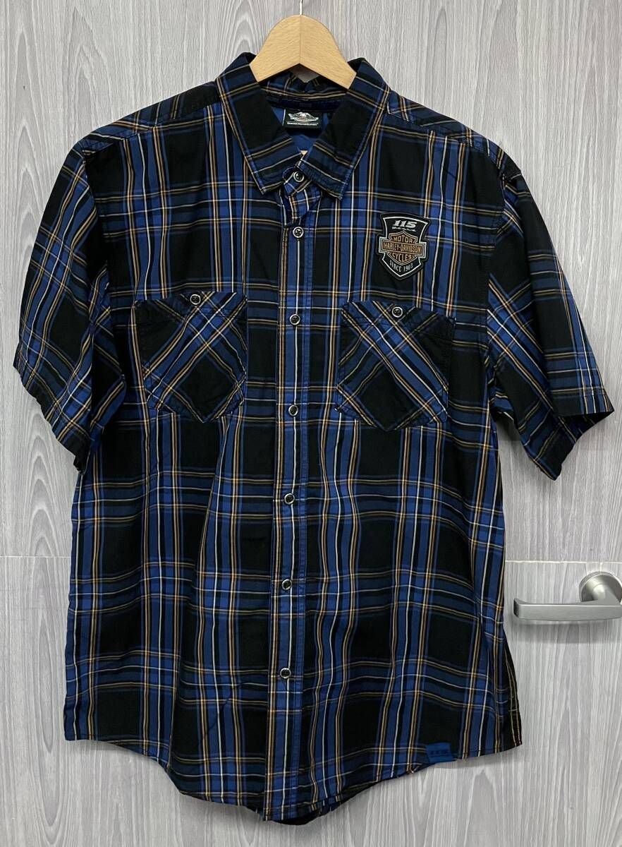 ブルー HARLEY DAVIDSON／ハーレーダビッドソン／99018-18VM／半袖シャツ／チェック柄／ブルー