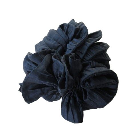 アッカ acca マシュマロルチド プリーツ シュシュ ヘア フランス製 シルク ネイビー