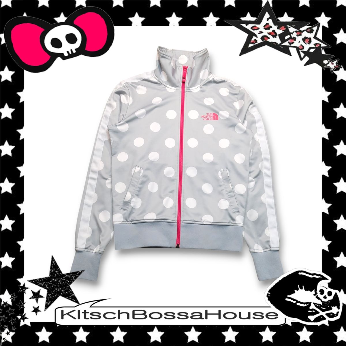 90 THE NORTH FACE ザノースフェイス グレー ピンク ドット ジャージ トラックジャージ