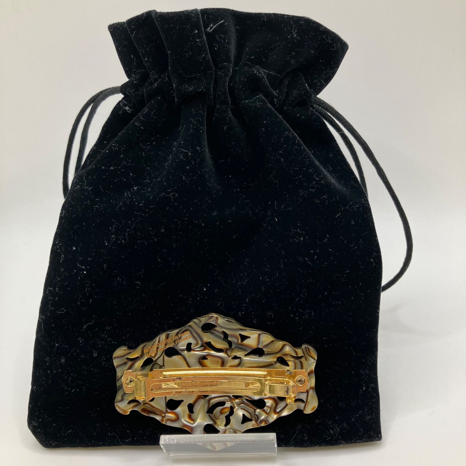 3485 ALEXANDRE DE PARIS アレクサンドルドゥパリ バレッタ ヘア シェル柄 ブラウン系 茶系 巾着付き レディース