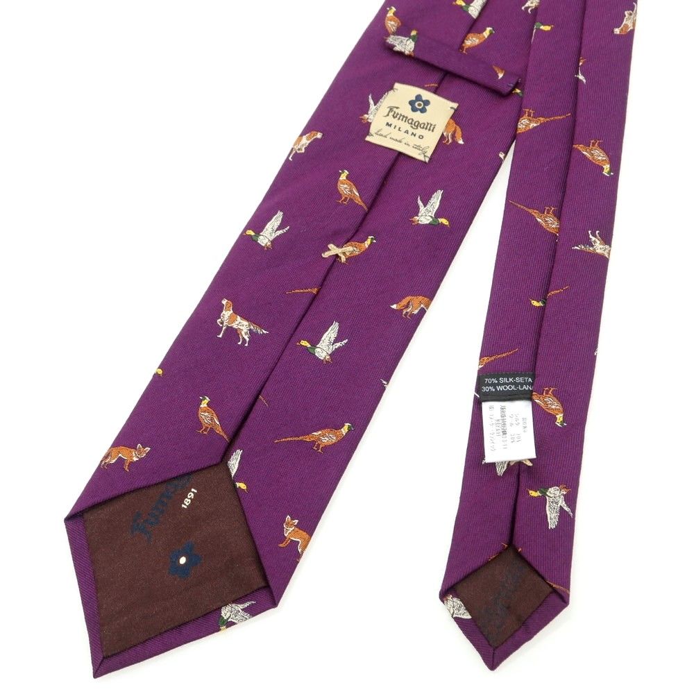 新品 フマガッリ Fumagalli 小紋柄 ネクタイ ピンク H3370 180214PD フマガッリ Fumagalli シルクウール アニマル 小紋柄ネクタイ パープル