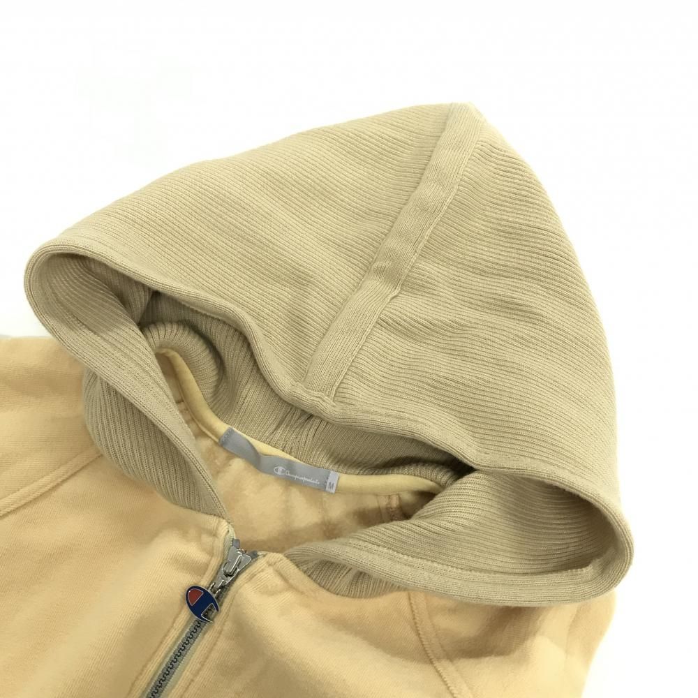 美品】チャンピオン フード付きベスト イエロー系×ベージュ 裏起毛