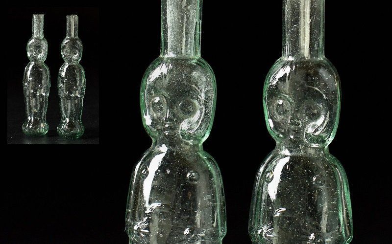 蔵A5249b レトロガラス キューピー ニッキ水 瓶 2本