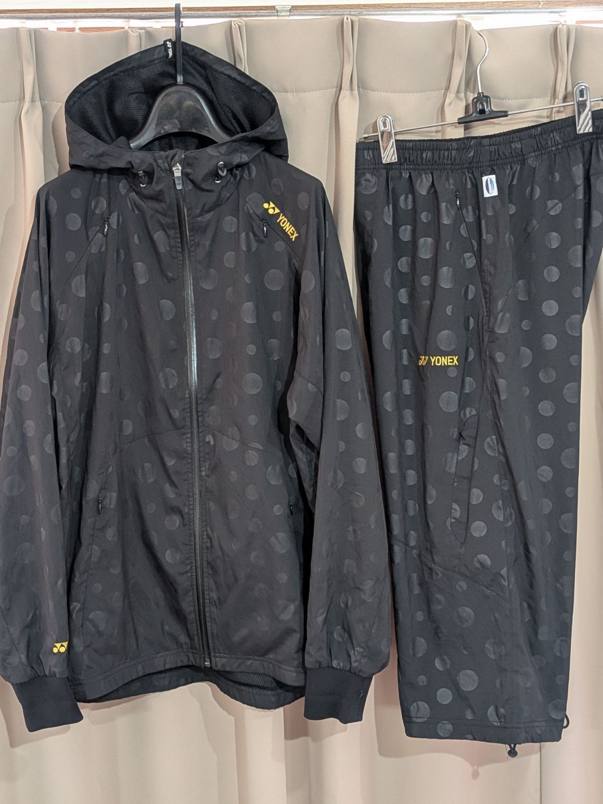 YONEX ヨネックス ライン ドット柄 ウォームアップジャケット 七分丈パンツ 上下 セットアップ L 黒