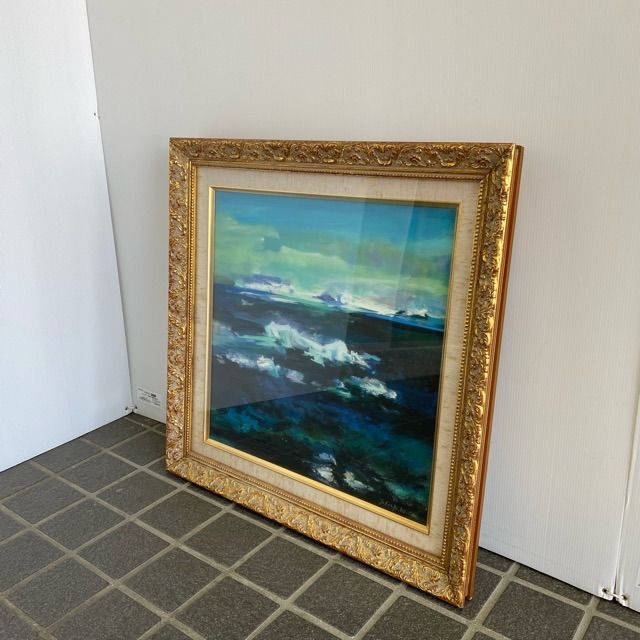 配送不可、現地引取のみ、リユース品】油彩画 小池タケシ 「蜃気楼（北