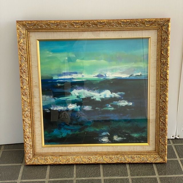 配送不可、現地引取のみ、リユース品】油彩画 小池タケシ 「蜃気楼（北