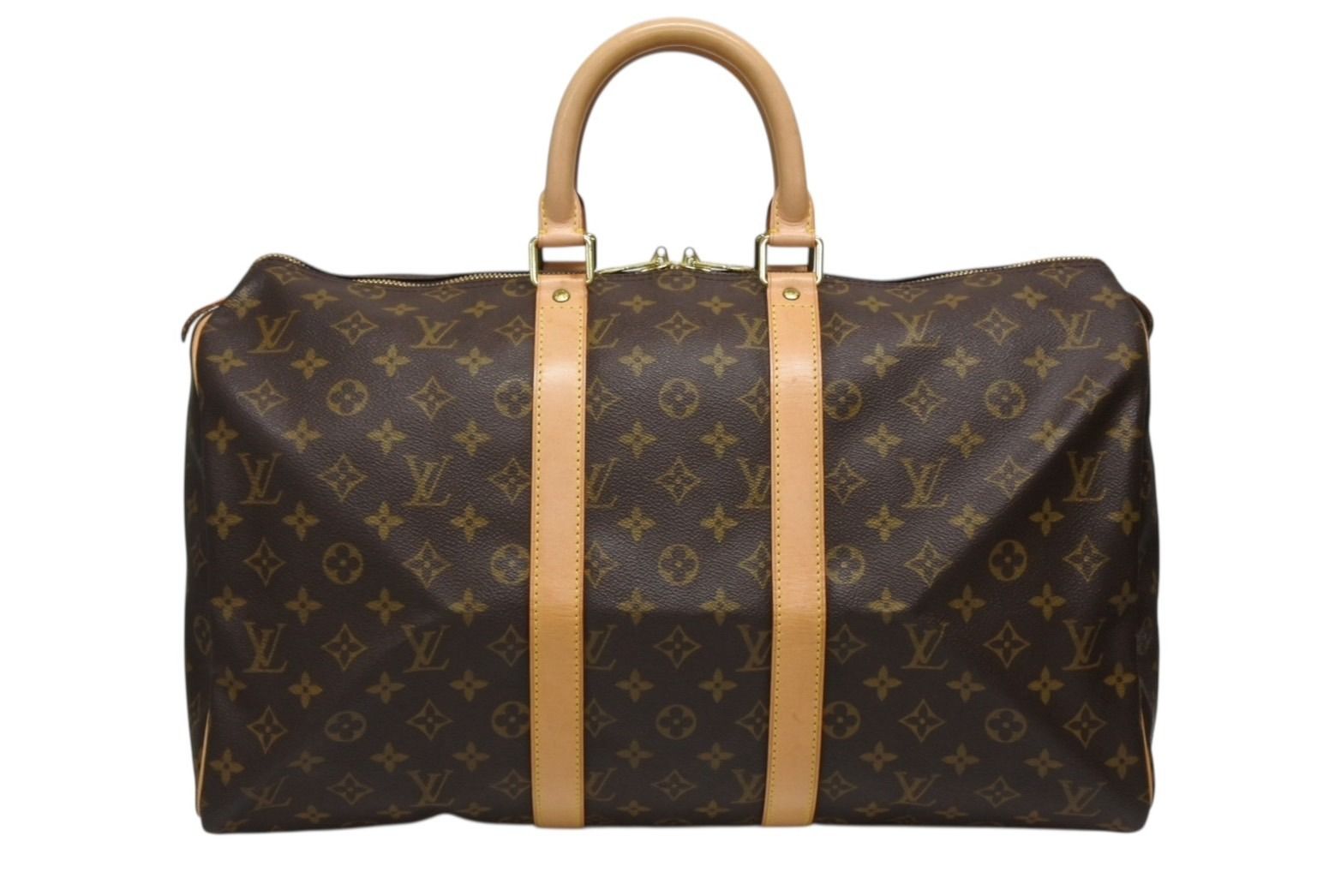 LOUIS VUITTON ルイヴィトン モノグラム キーポル45 ボストンバッグ M41428 PVC ヌメ革 ブラウン ゴールド金具 4b008379