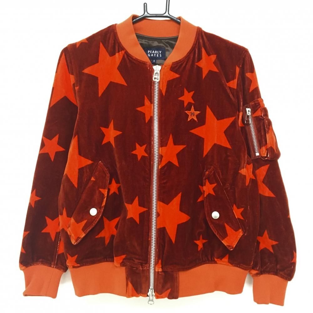パーリーゲイツ ジャケット ボルドー×レッド 星柄 ベロア レディース 0 S ゴルフウェア PEARLY GATES