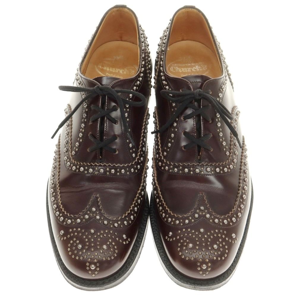 チャーチ CHURCH S BURWOOD バインダーカーフ スタッズ ドレスシューズ ダークブラウン サイズ75 F メンズ