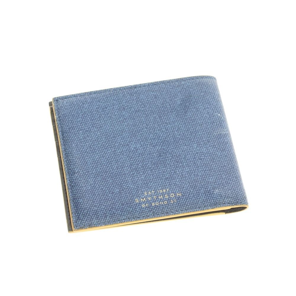 中古】スマイソン SMYTHSON プリントレザー 二つ折り財布 ブルーx