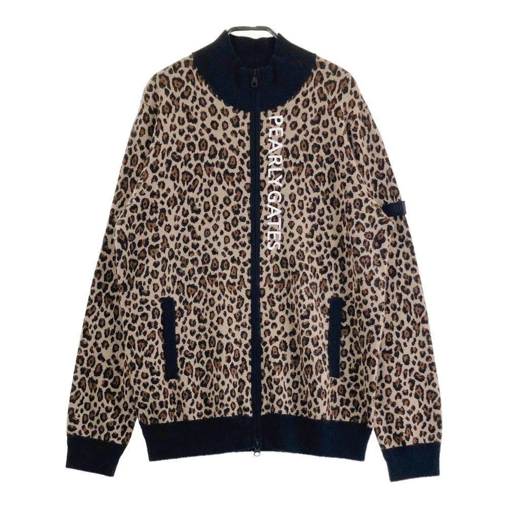 サイズ 6 PEARLY GATES パーリーゲイツ カシミヤ混 ニット ジップジャケット レオパード柄 ブラウン系 240101543899 ゴルフウェア メンズ ストスト