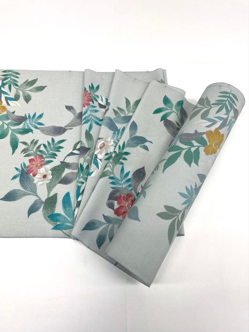 小紋 手描 全体柄 ちりめん 草花 正絹 反物