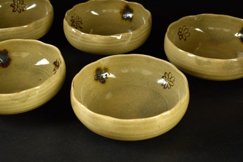 蔵A5212b 黄瀬戸 向付 なます 五客