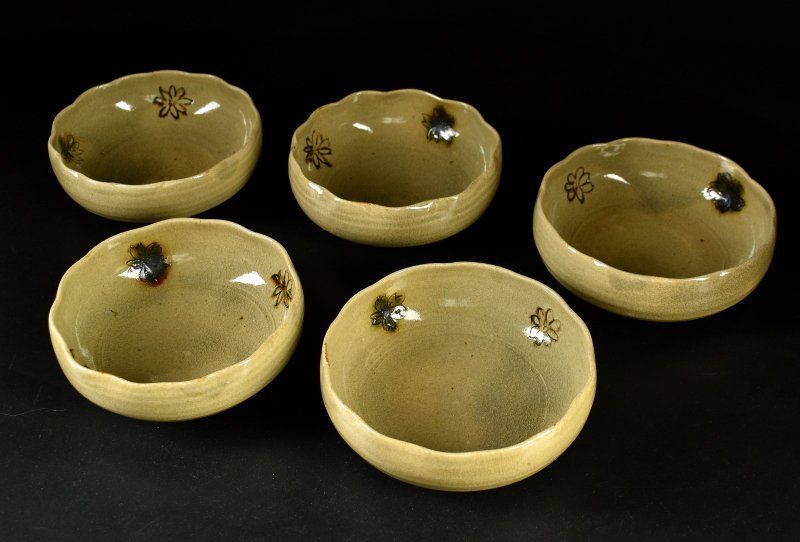 蔵A5212b 黄瀬戸 向付 なます 五客