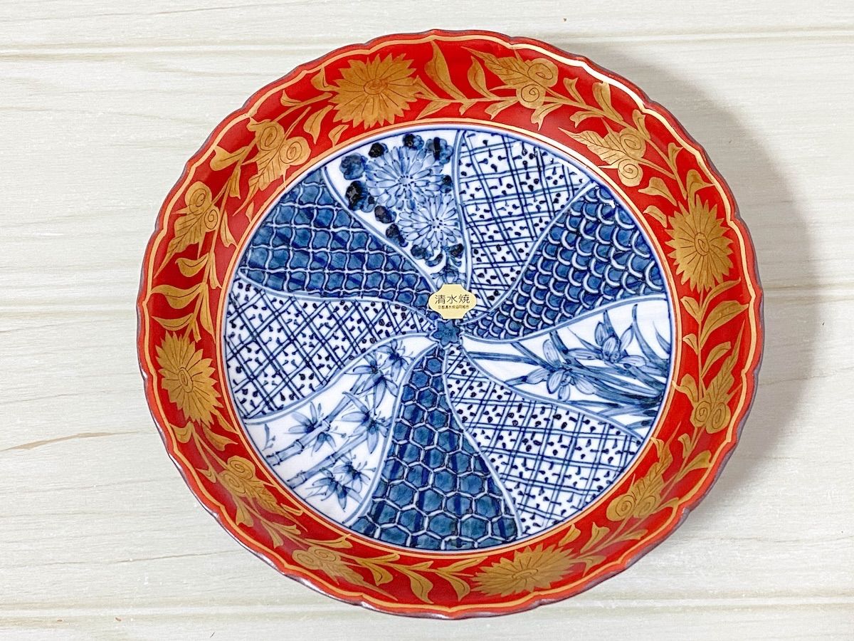 TK156 京焼 清水焼 洛東 瑞泉 造 中皿 祥瑞 金襴手 直径約21.5cm 共箱 陶磁器 和食器 皿 伝統工芸