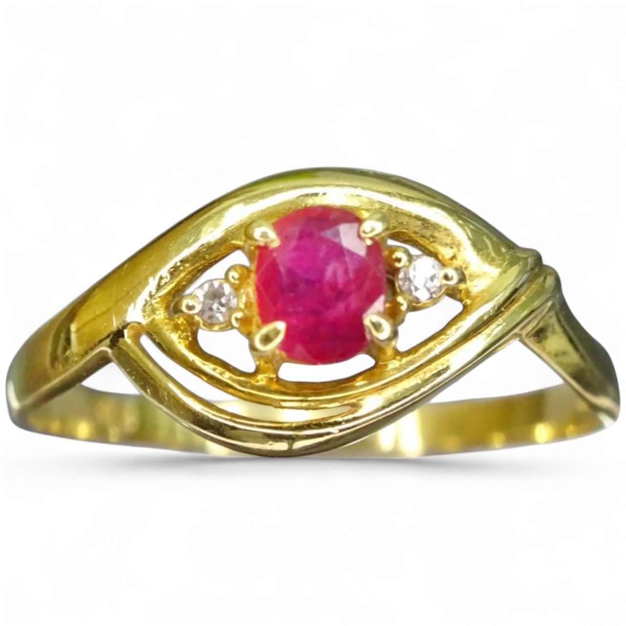 18金 K18 ゴールド GOLD 750 天然ルビー1石 天然ダイヤモンド2粒 瞳
