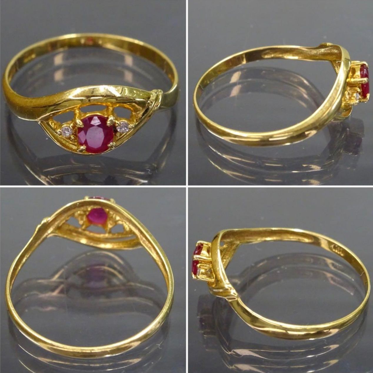 18金 K18 ゴールド GOLD 750 天然ルビー1石 天然ダイヤモンド2粒 瞳