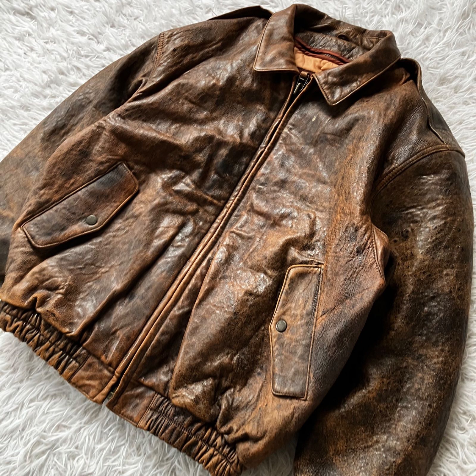 希少✨DOG-FIGHTレザージャケットL　レザージャケット Dog Fight Pennon Leather & Blouson レザージャケット 羊皮 本革 古着