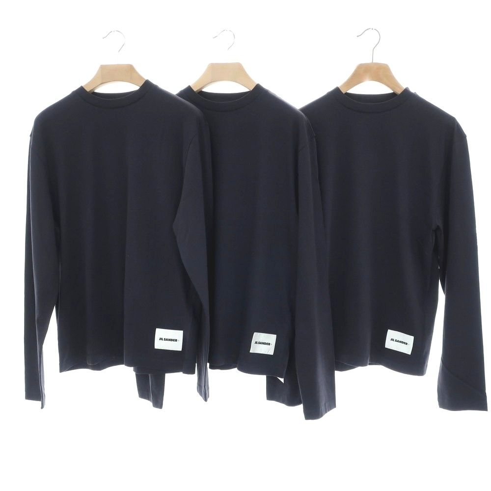 【】ジルサンダー JIL SANDER 3枚セット オーガニックコットン クルーネック 長袖Ｔシャツ グレイッシュネイビー系【サイズS】【メンズ】