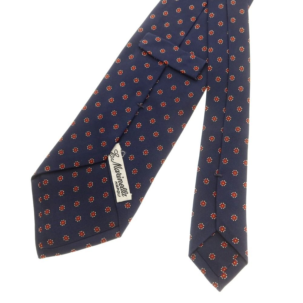 【中古】マリネッラ E.MARINELLA シルク 小紋柄ネクタイ ダークネイビー【メンズ】 中古】マリネッラ E.MARINELLA シルク 小紋柄ネクタイ ネイビーxレッド