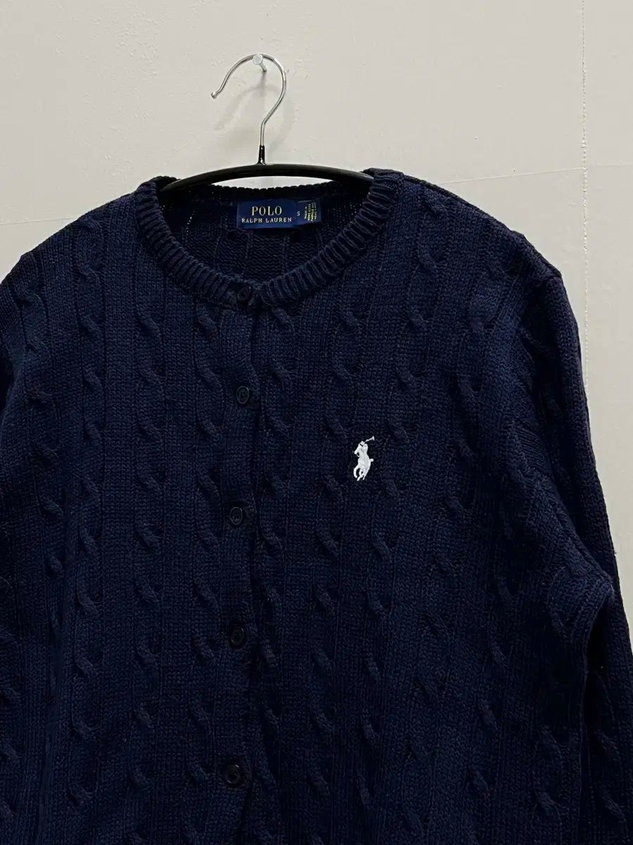 ポロラルフローレン ウィメンズ ケーブル編み クロップド ニット カーディガン ネイビー ワイドデニム 長袖 