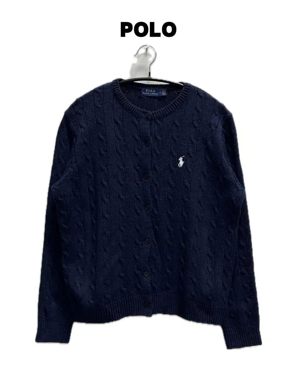 ポロラルフローレン ウィメンズ ケーブル編み クロップド ニット カーディガン ネイビー