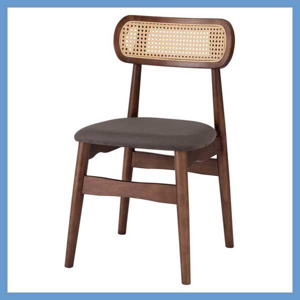 ２脚セット 天然木 ラバーウッド のダイニングチェア スウェード調座面 人工ラタン背もたれ W45×D47×H80×SH46cm No.812 チャコール