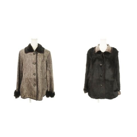 ノーブランド リバーシブル レザージャケット ファージャケット レッキスファー 毛皮 ステンカラー F 茶 ブラウン |MN4 GY18