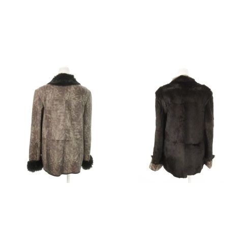 ノーブランド リバーシブル レザージャケット ファージャケット レッキスファー 毛皮 ステン F 茶 ブラウン MN4 GY18