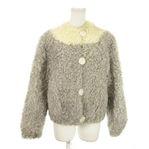 パリオン PARION CANDICE ファージャケット ノーカラー ラムファー 毛皮 バイカラー 11 ベージュ グレー |MN5 GY18