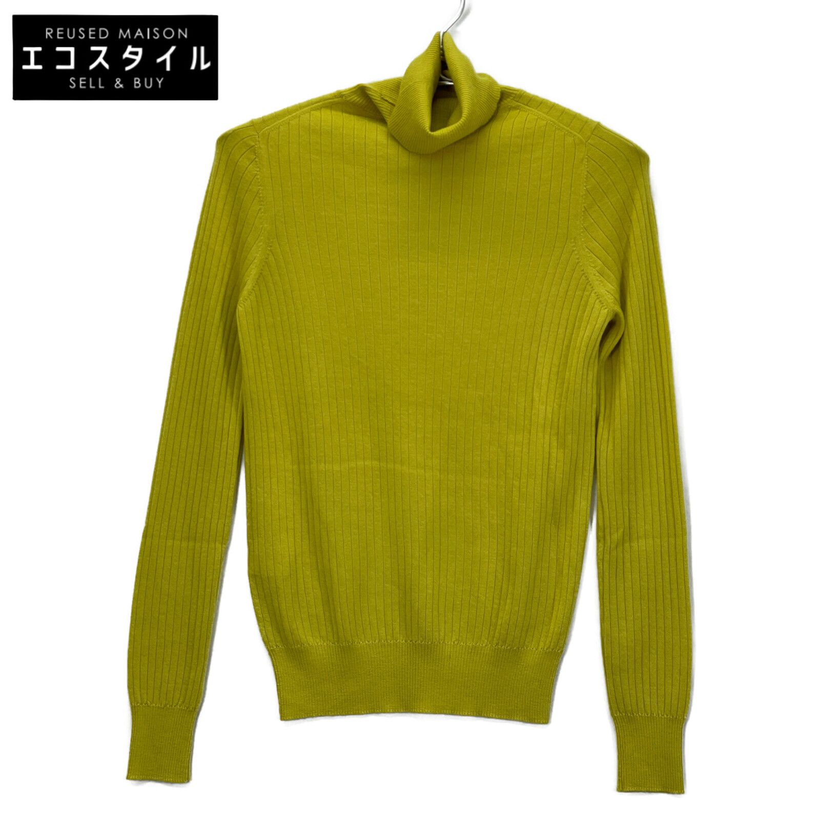 DRAWER ドゥロワー イエロー カシミヤシルク タートルネックリブニット カットソー 2