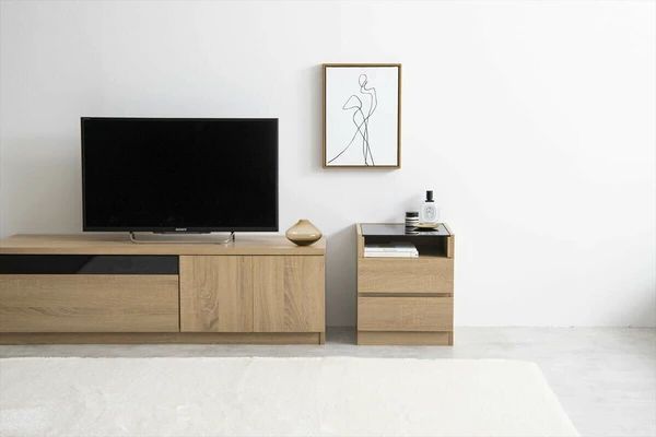 幅35cm ガラス天板付き ナイトテーブル サイドテーブル デスク 机 キャビネット 引き出し ラック ローテーブル MARWIL-DEMENAGEMENTS_CH