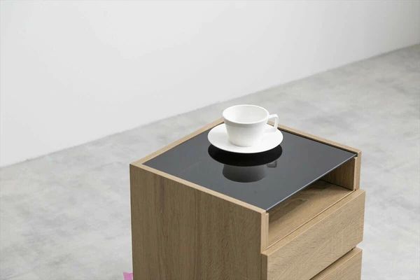 幅35cm ガラス天板付き ナイトテーブル サイドテーブル デスク 机 キャビネット 引き出し ラック ローテーブル